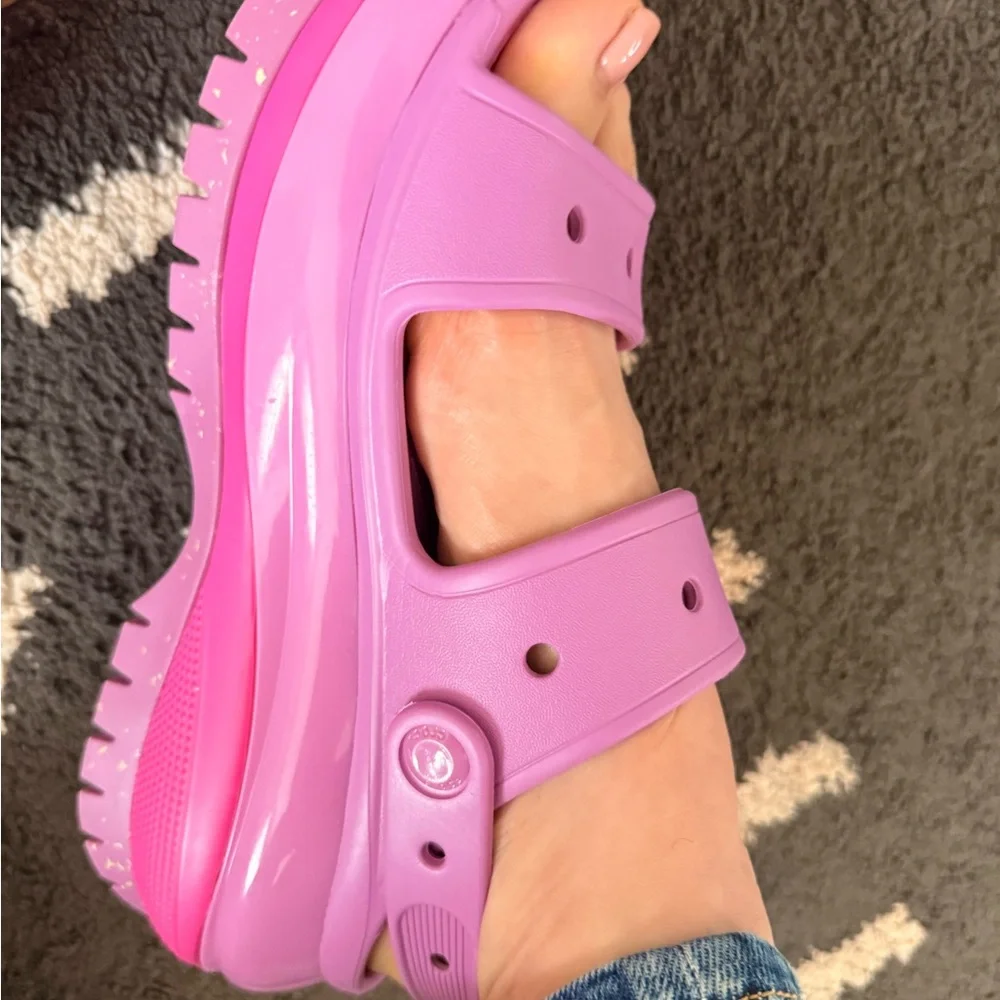 CROCS Platform Slide Sandals in Bright Pink and Lavender - Picture 1 of 5